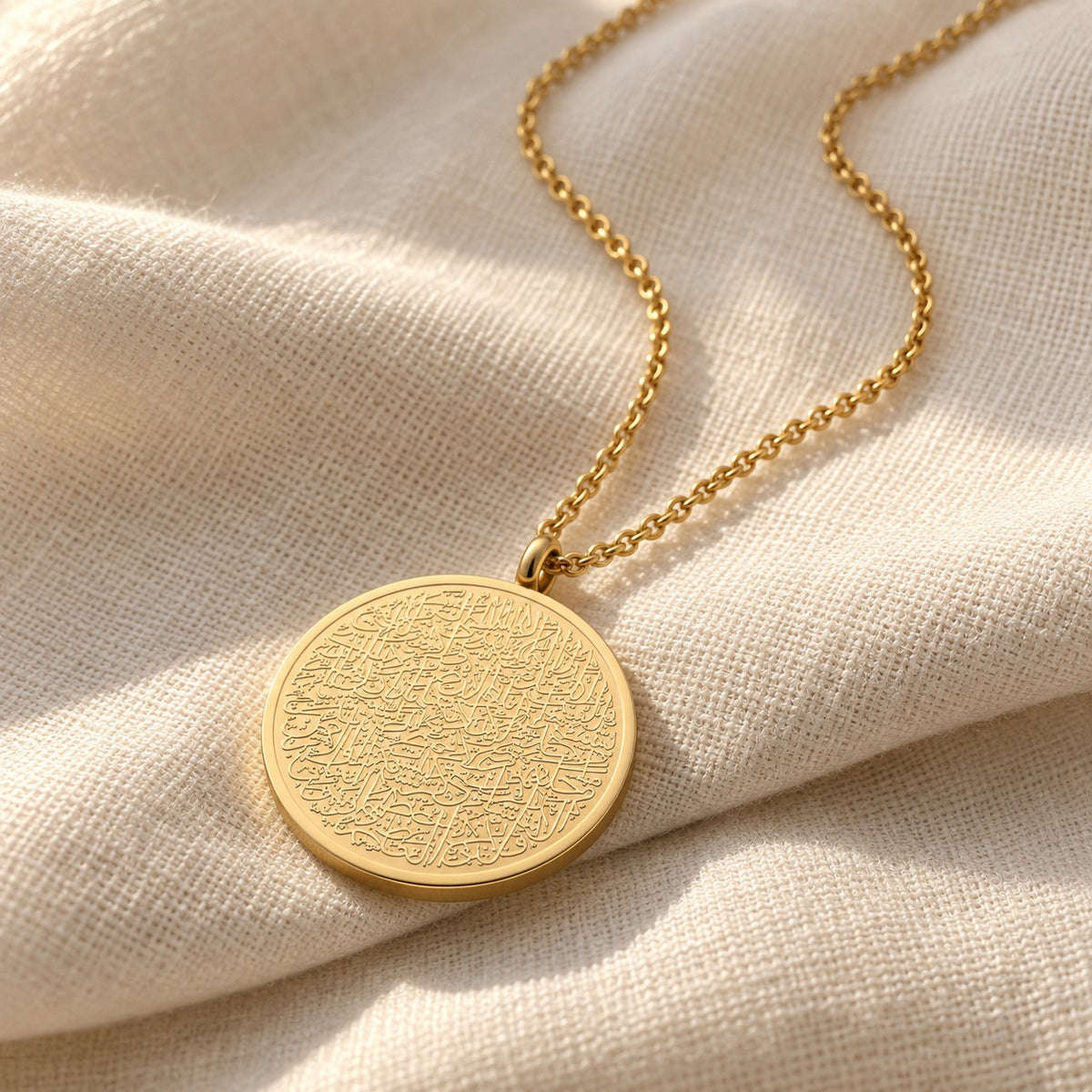 Ayatul Kursi Necklace | Women on cream linen