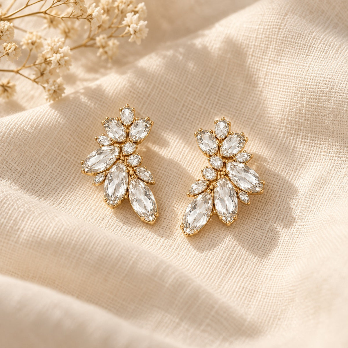 Porter Cluster Studs on cream linen