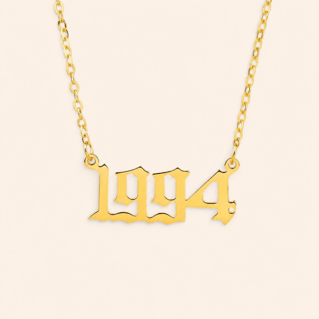 Custom Birth Year Necklace, gold finish