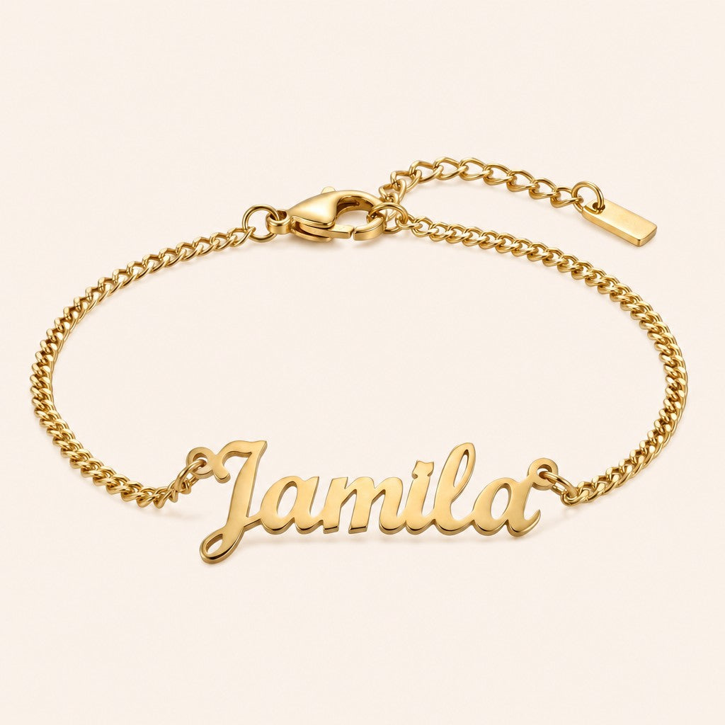 English Custom Name Bracelet, gold finish