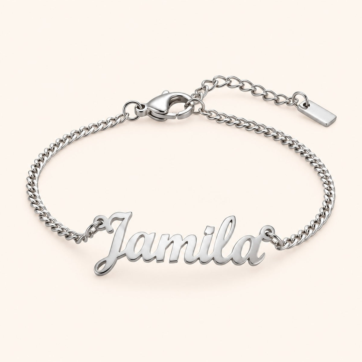 English Custom Name Bracelet, silver finish