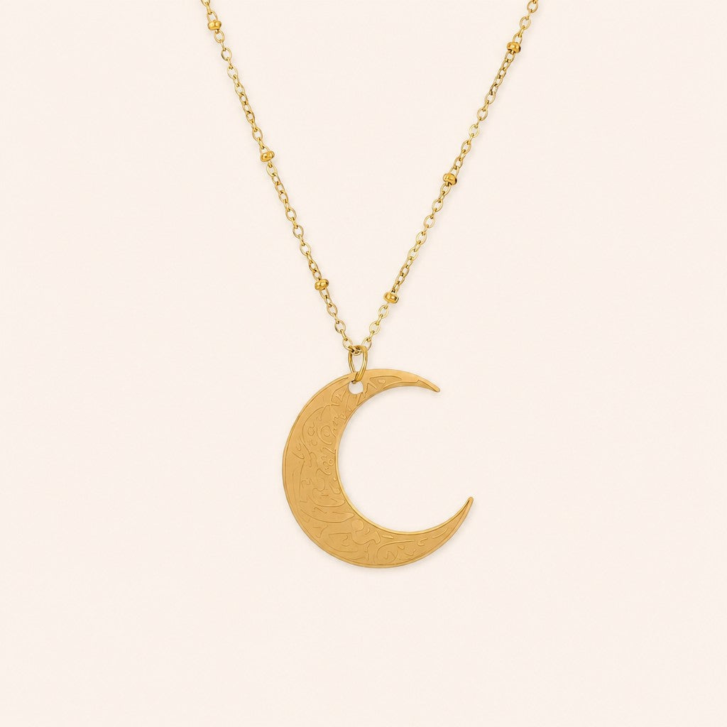 Hardship & Ease Crescent Necklace, gold finish