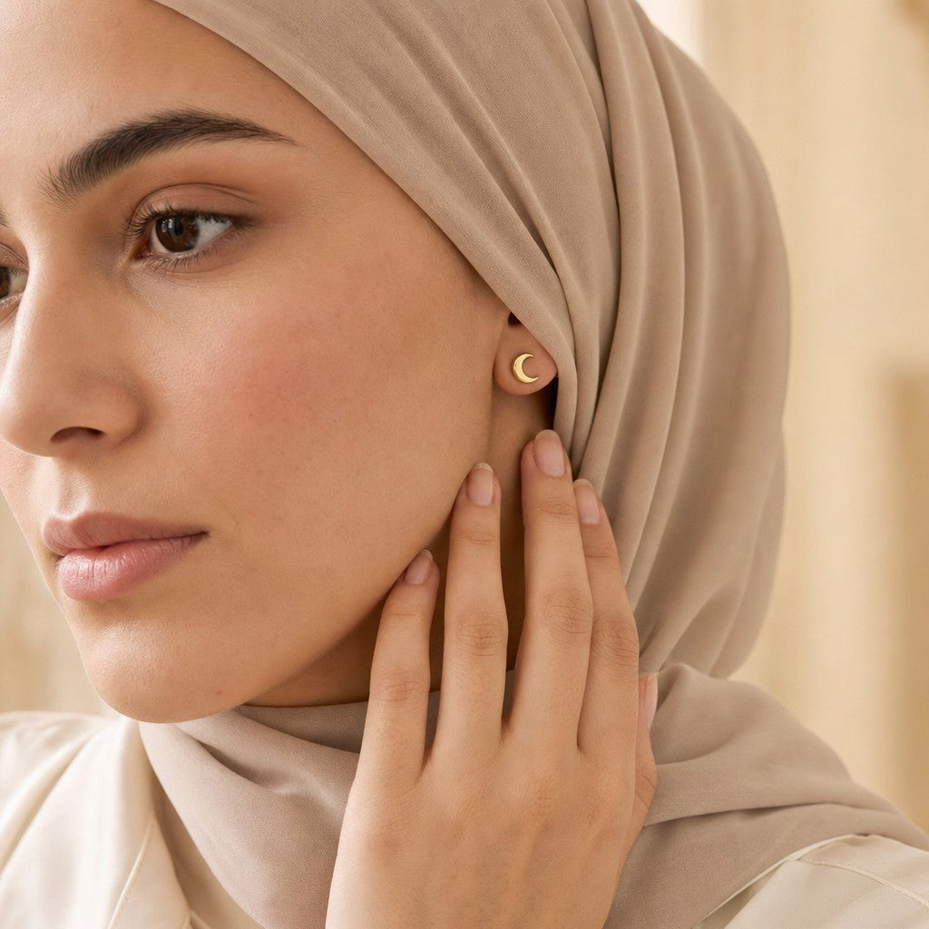 Woman wearing the Hilal Studs