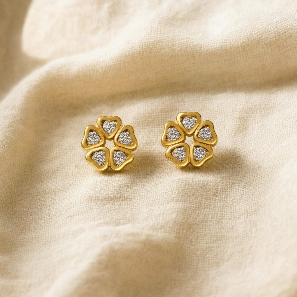 Malak Moissanite Earrings on cream linen