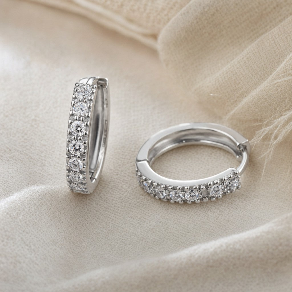 Close-up detail of the Layal Moissanite Hoops