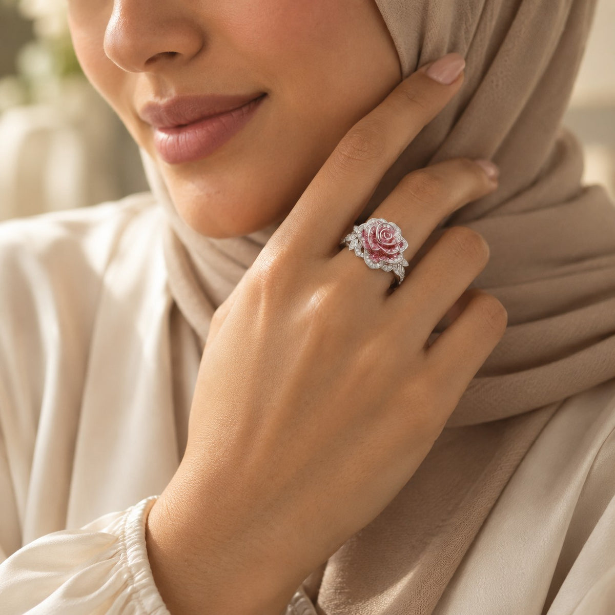 Woman wearing the Rose Ring
