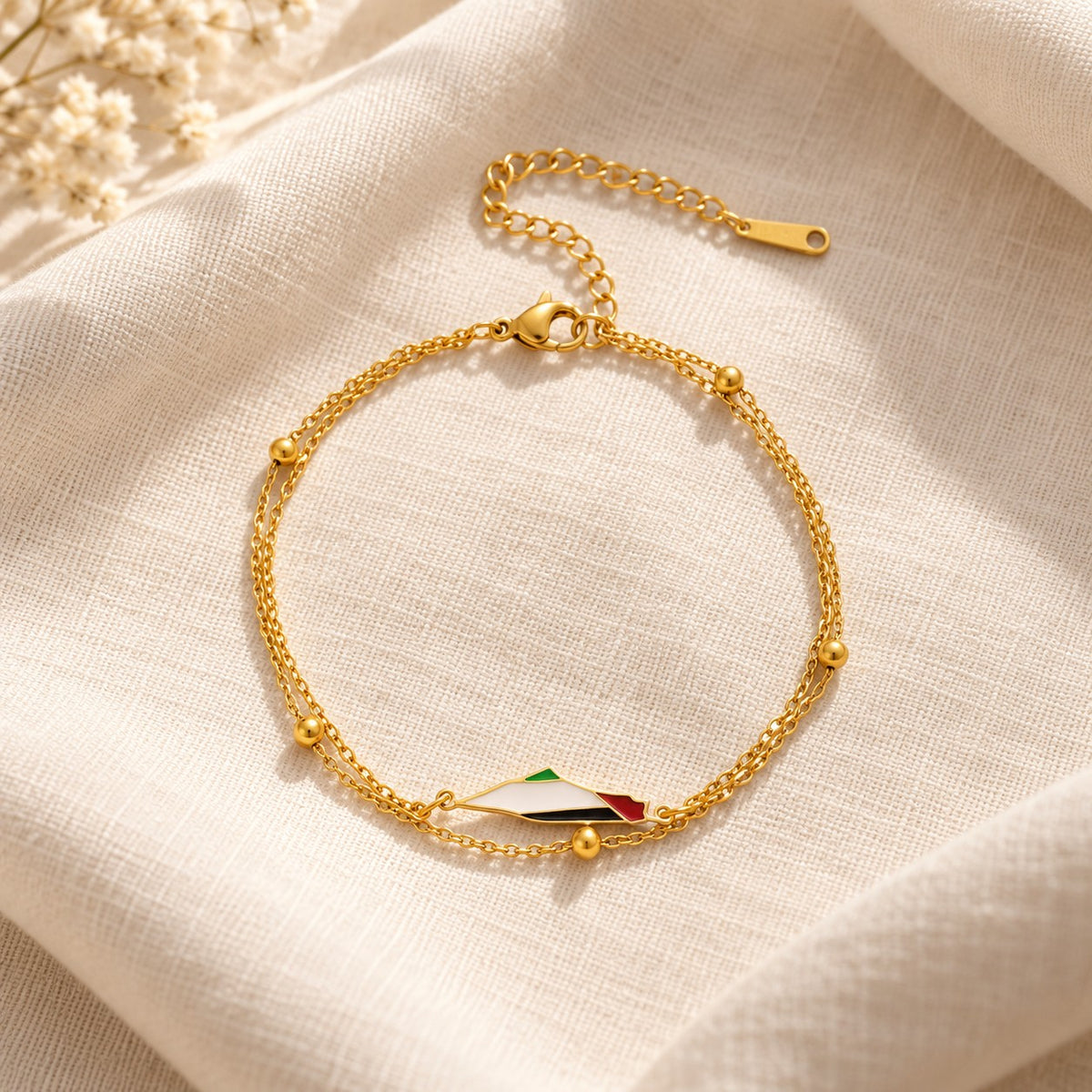 Palestine Map Bracelet on cream linen