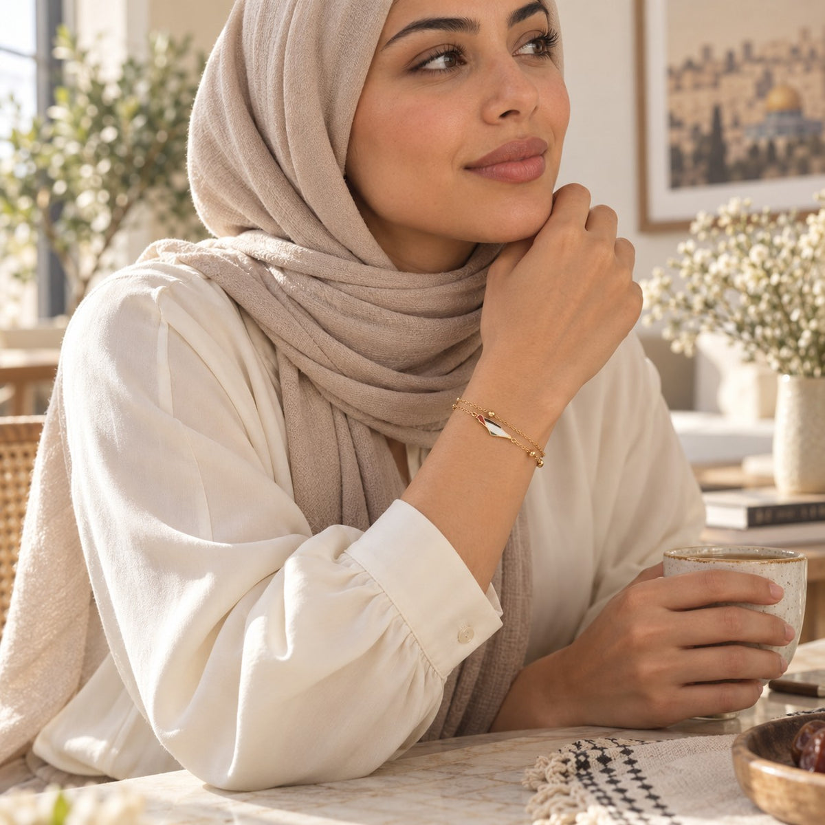 The Palestine Map Bracelet worn in everyday life