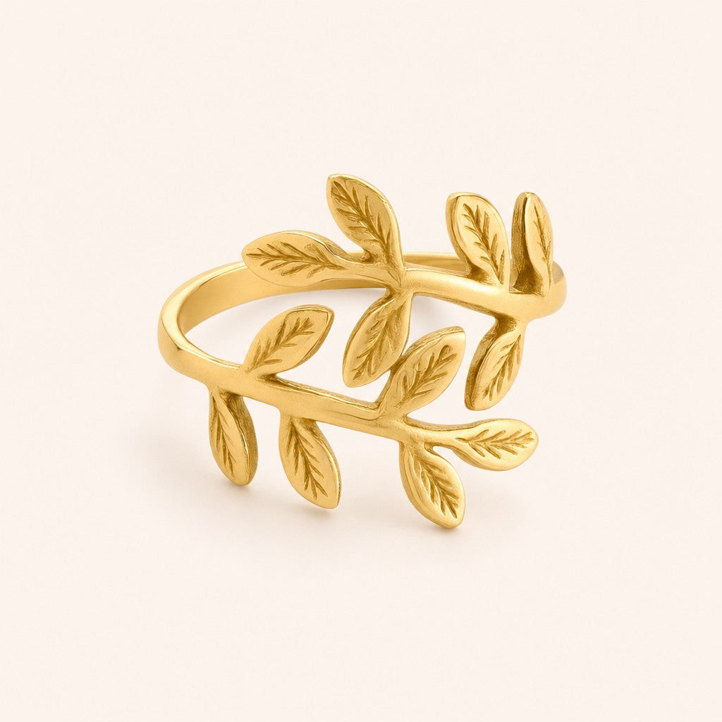 Palestine Olive Leaf Ring, gold finish