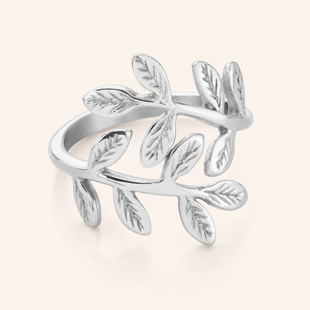 Palestine Olive Leaf Ring, silver finish