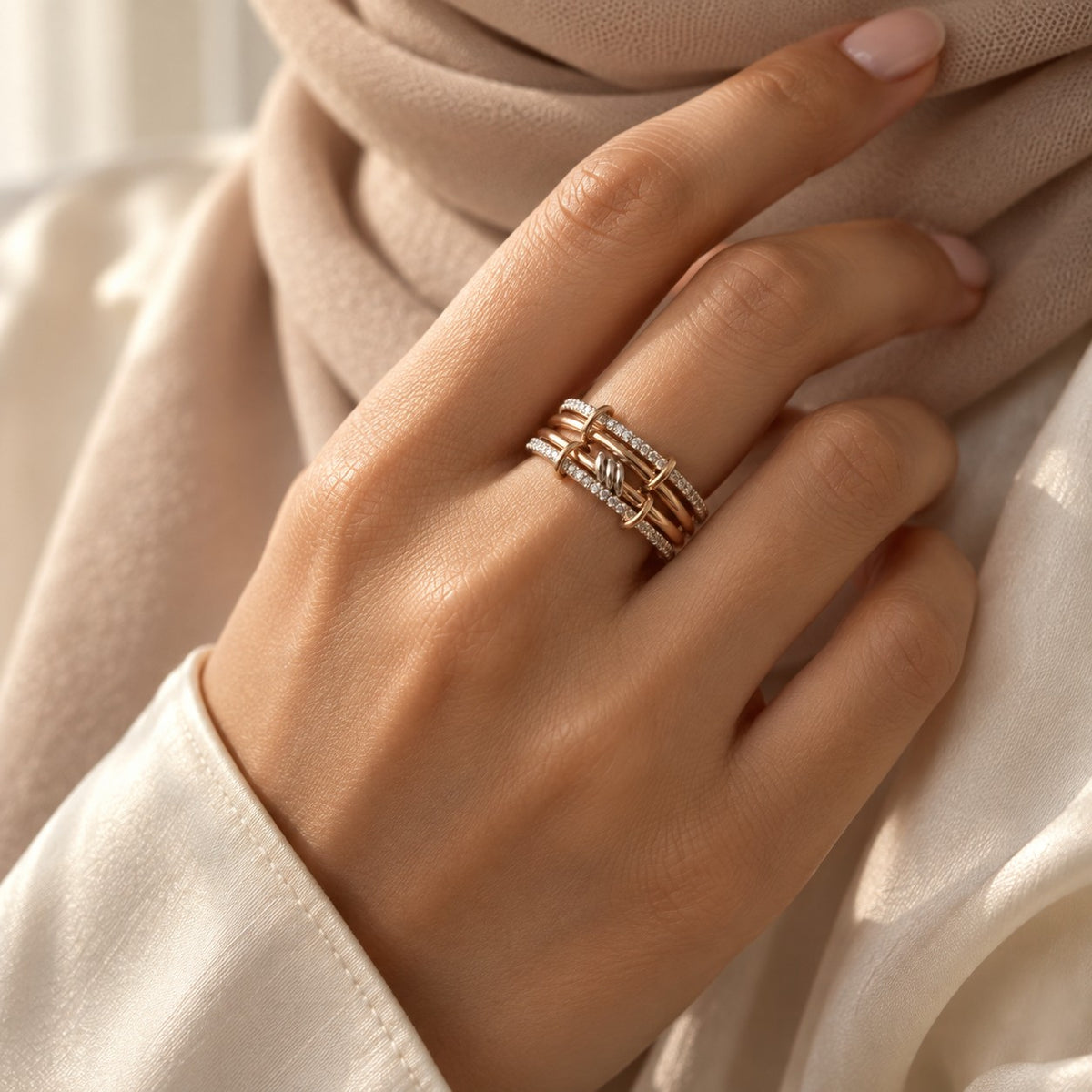 Woman wearing the Sabr Stack Ring