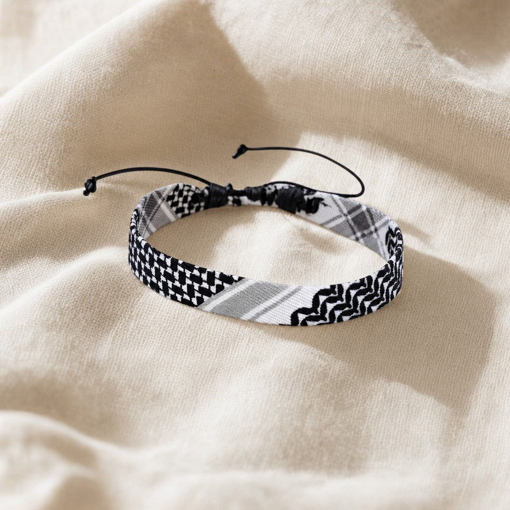Keffiyeh Bracelet on cream linen