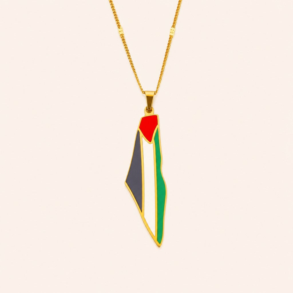 Palestine Pride Map Necklace, gold finish
