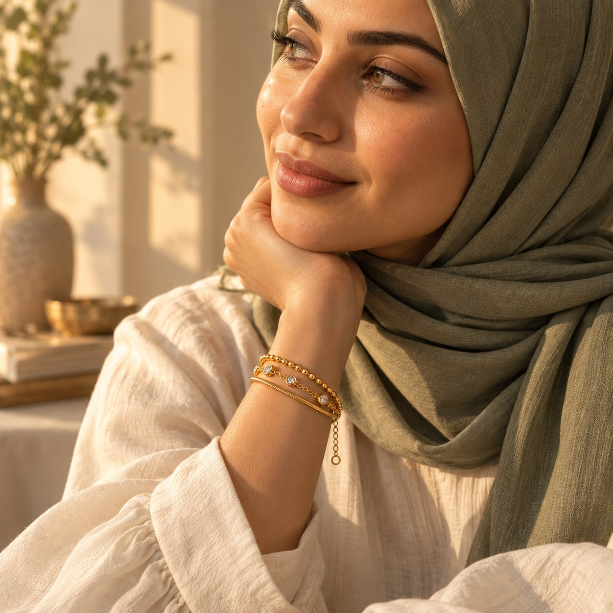 Editorial photo of the Laythah Bracelet being worn