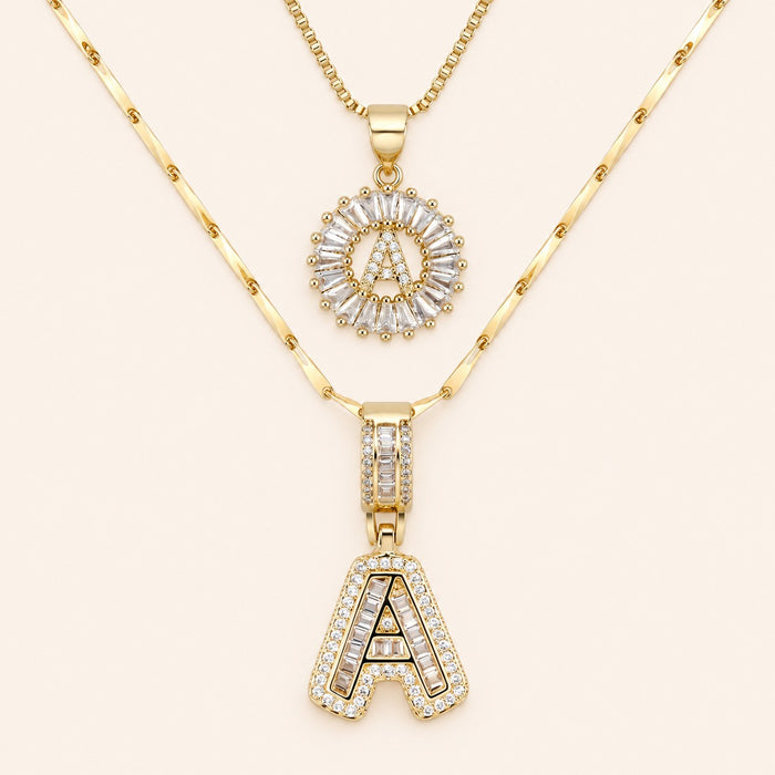 2pc 14k Diamond Letter Initial Necklaces