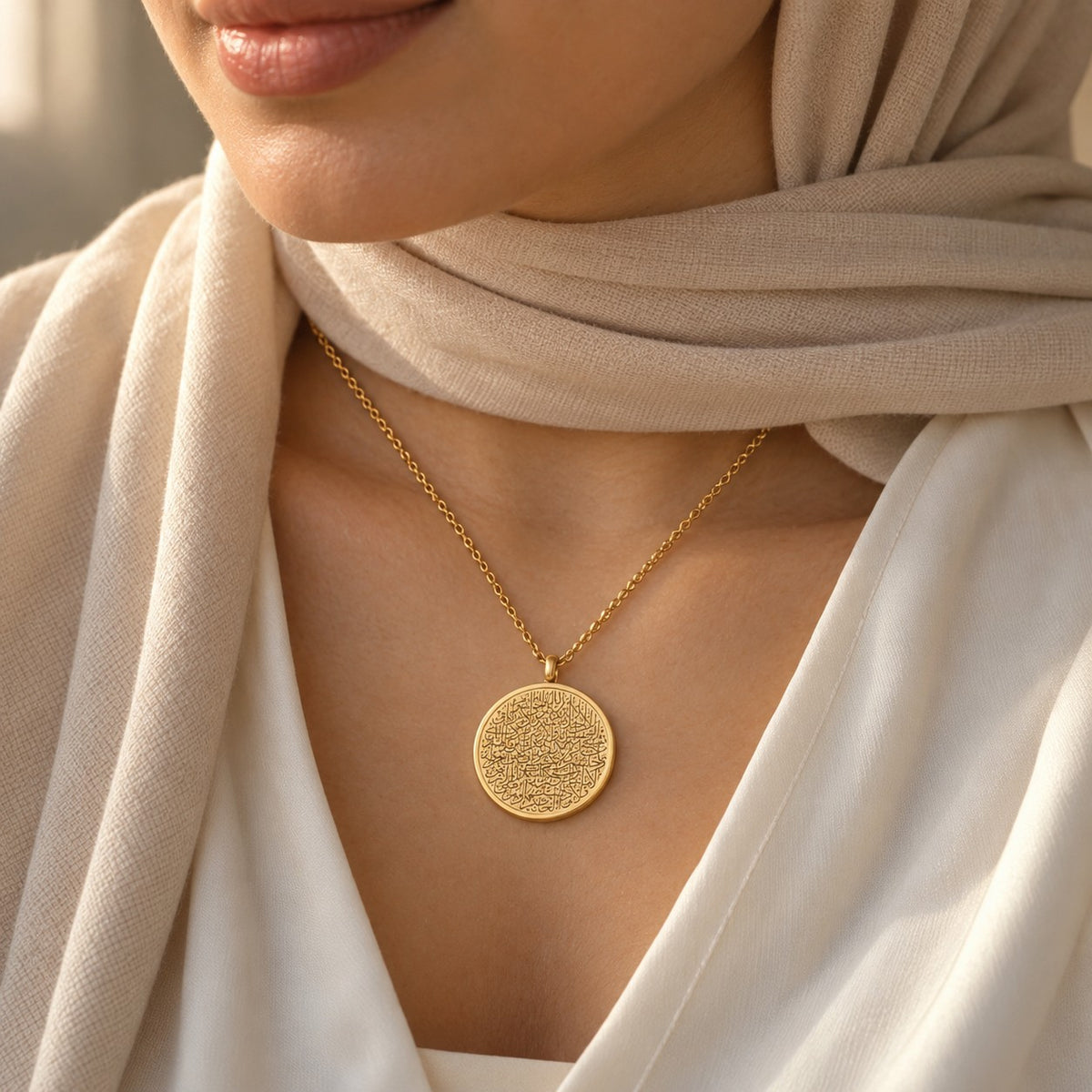 Woman wearing the Ayatul Kursi Necklace | Women