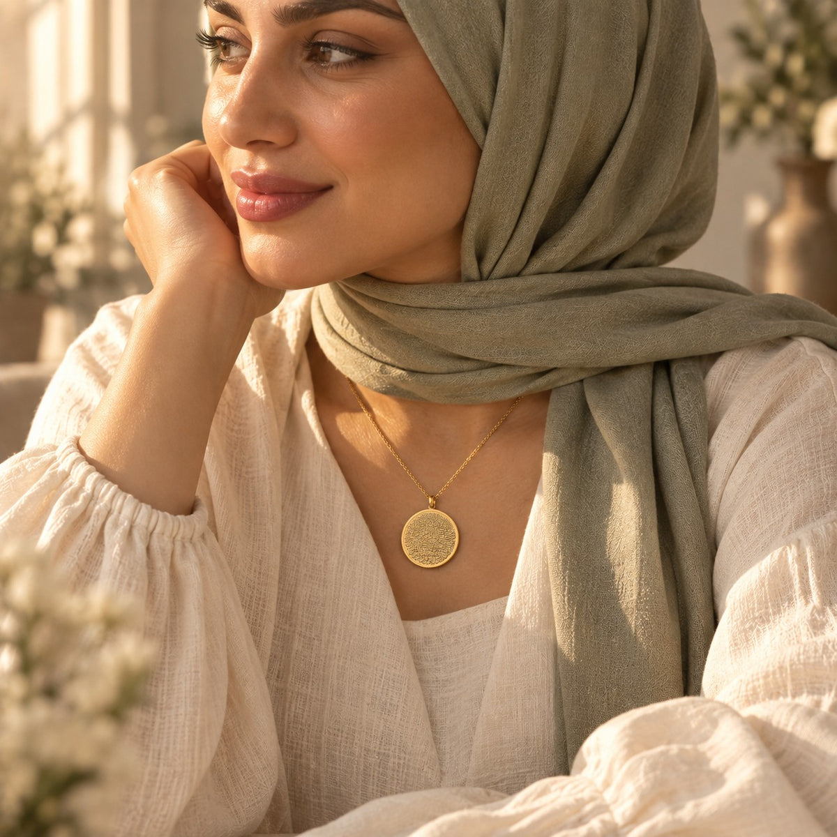 Editorial photo of the Ayatul Kursi Necklace | Women being worn