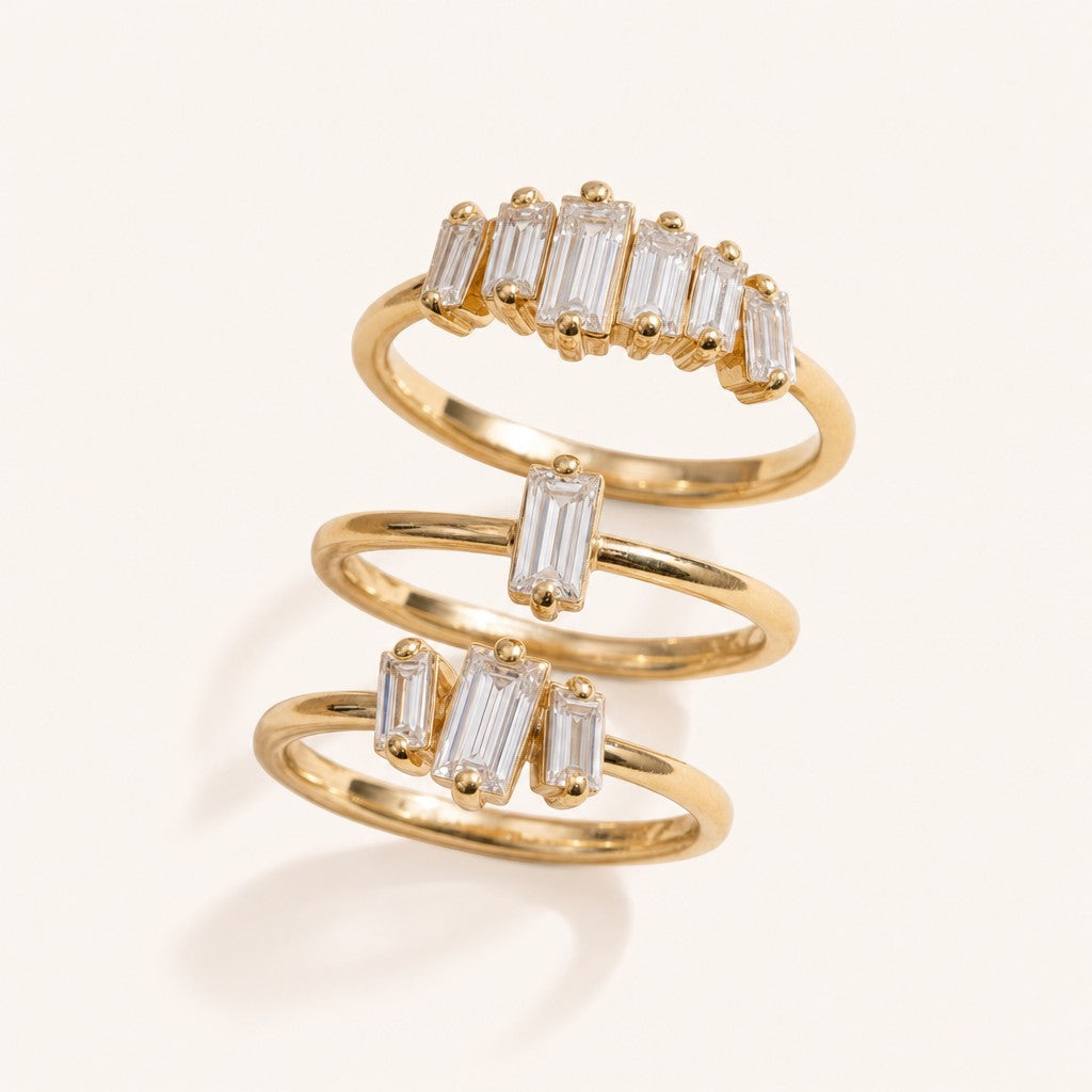 Baguette Cluster Ring Set, gold finish