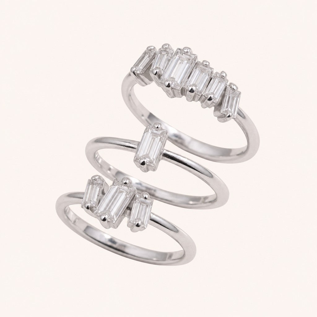 Baguette Cluster Ring Set, silver finish