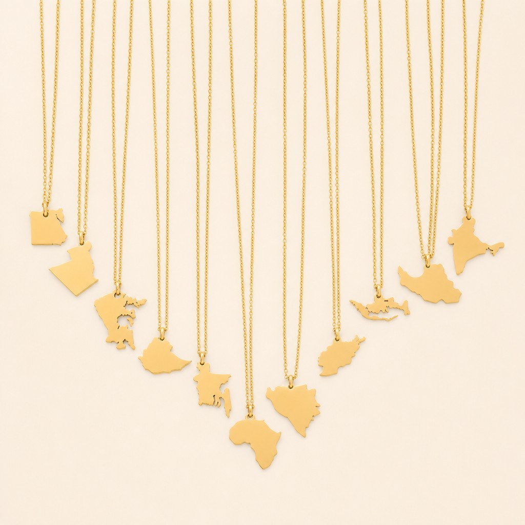 Country Map Necklace 18k, gold finish