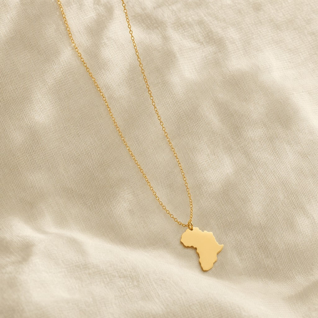 Country Map Necklace 18k on cream linen