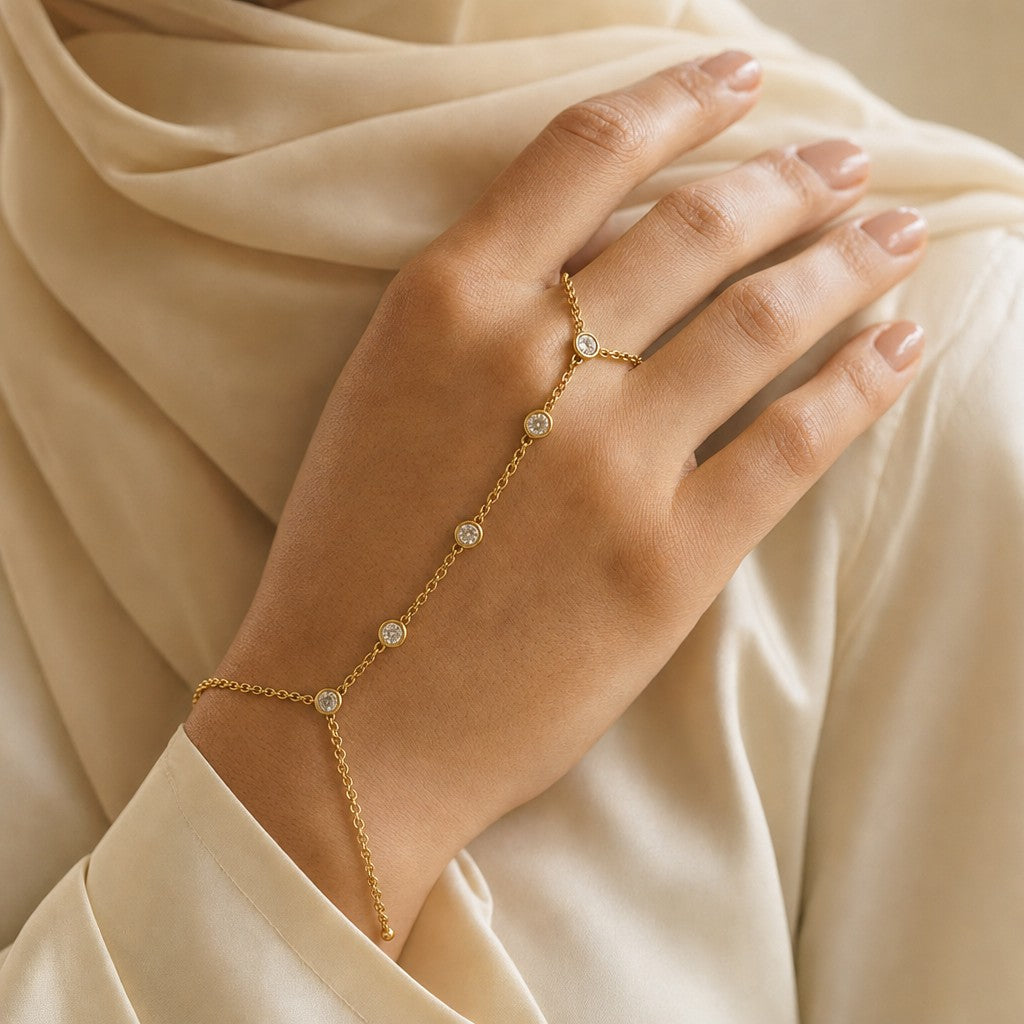 Woman wearing the Crystal Hand Chain
