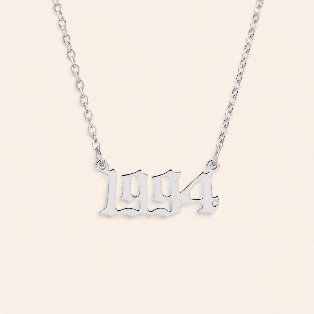 Custom Birth Year Necklace, silver finish