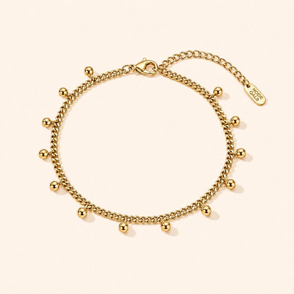 Dotted Curb Anklet, gold finish
