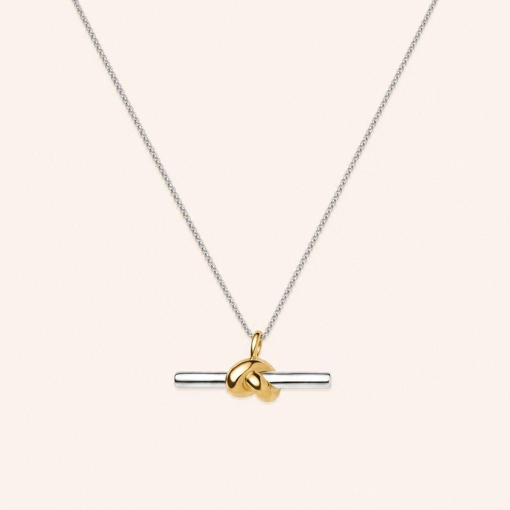 Duality Knot Necklace, two-tone silver and gold finish
