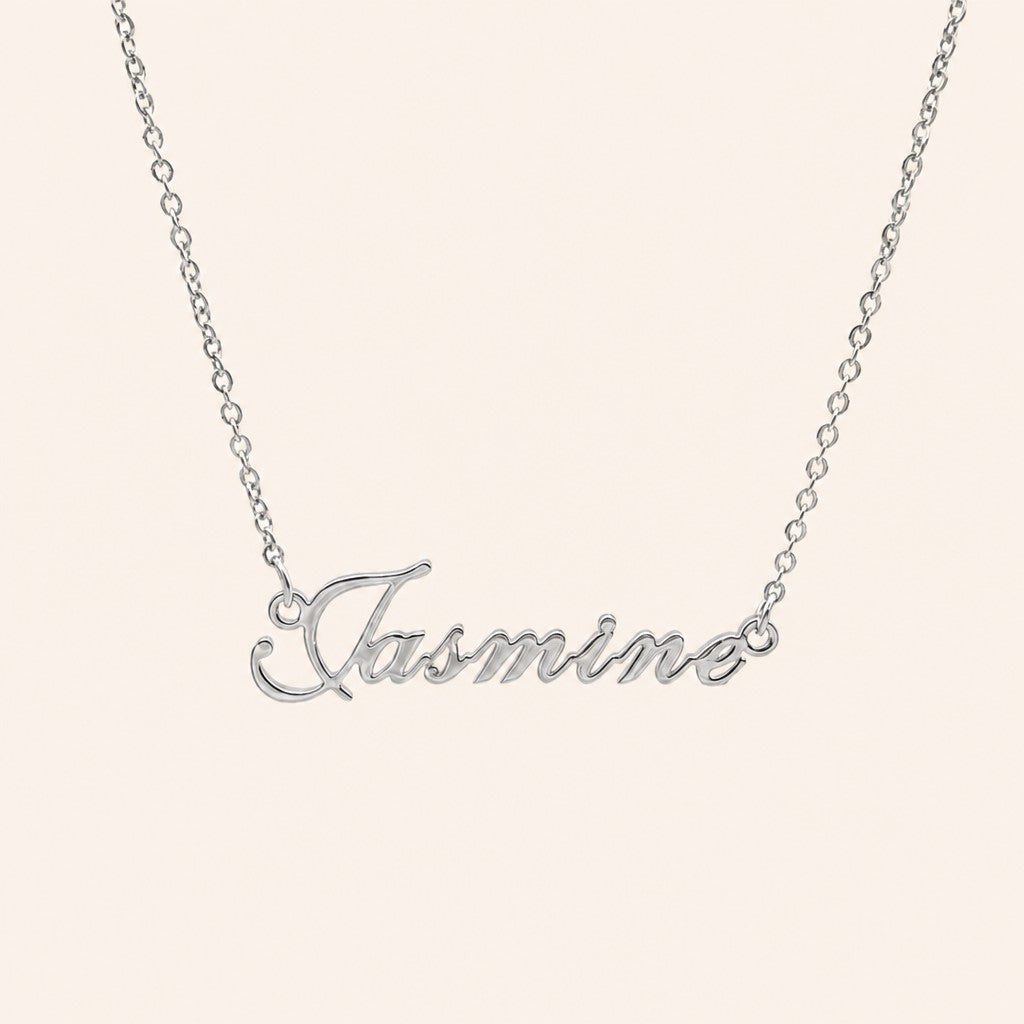 English Custom Name Necklace, silver finish