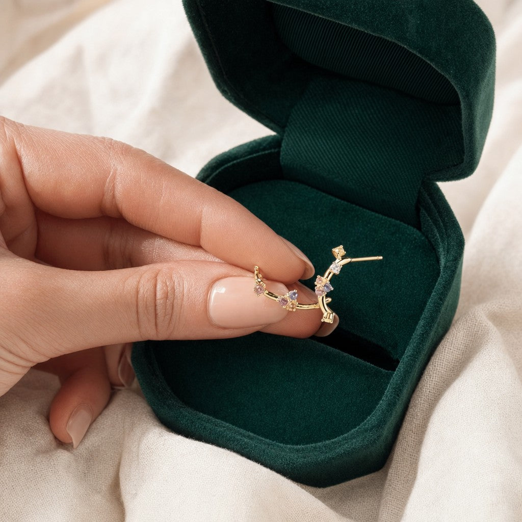 Najmat Climbers Earrings presented in an emerald velvet gift box
