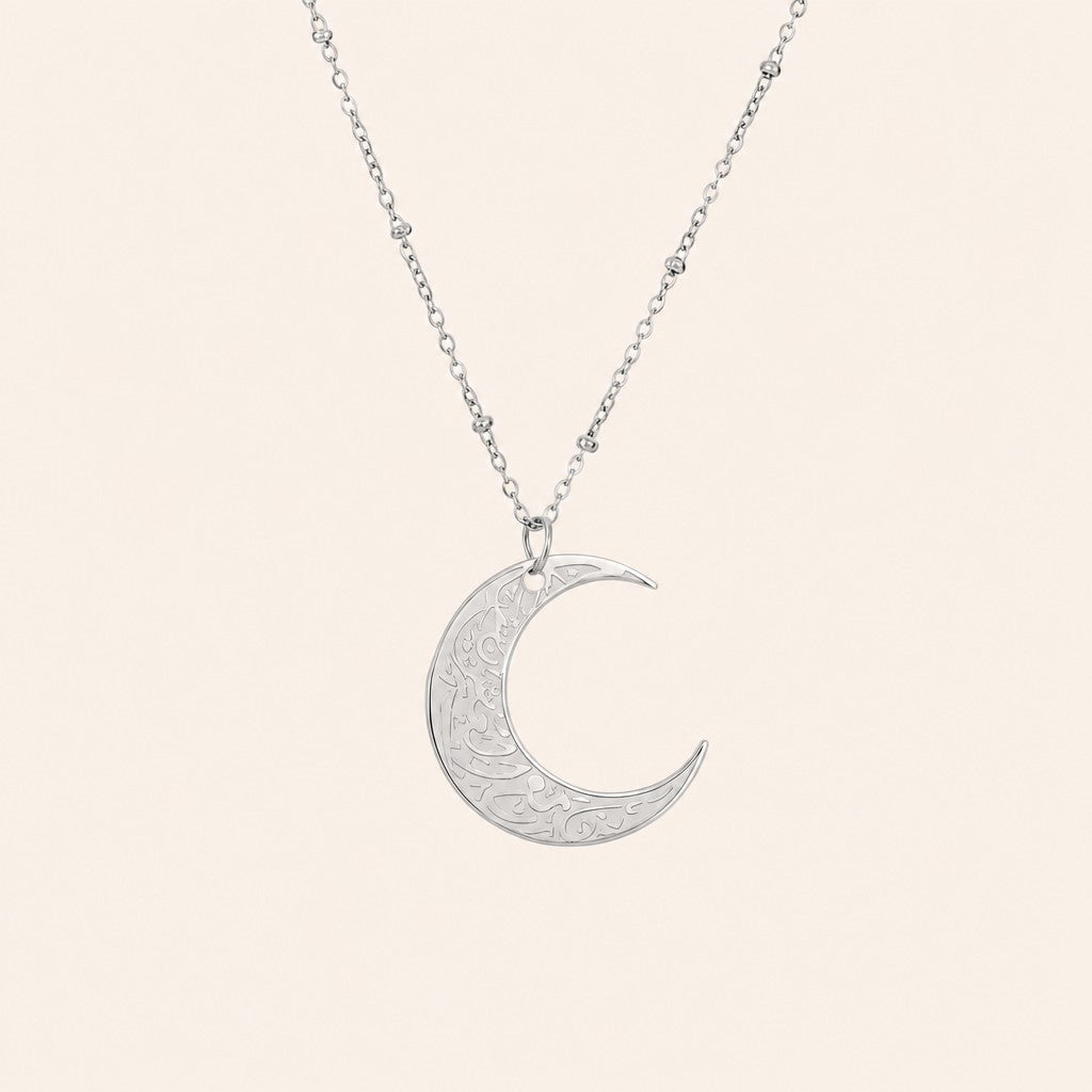 Hardship & Ease Crescent Necklace, silver finish