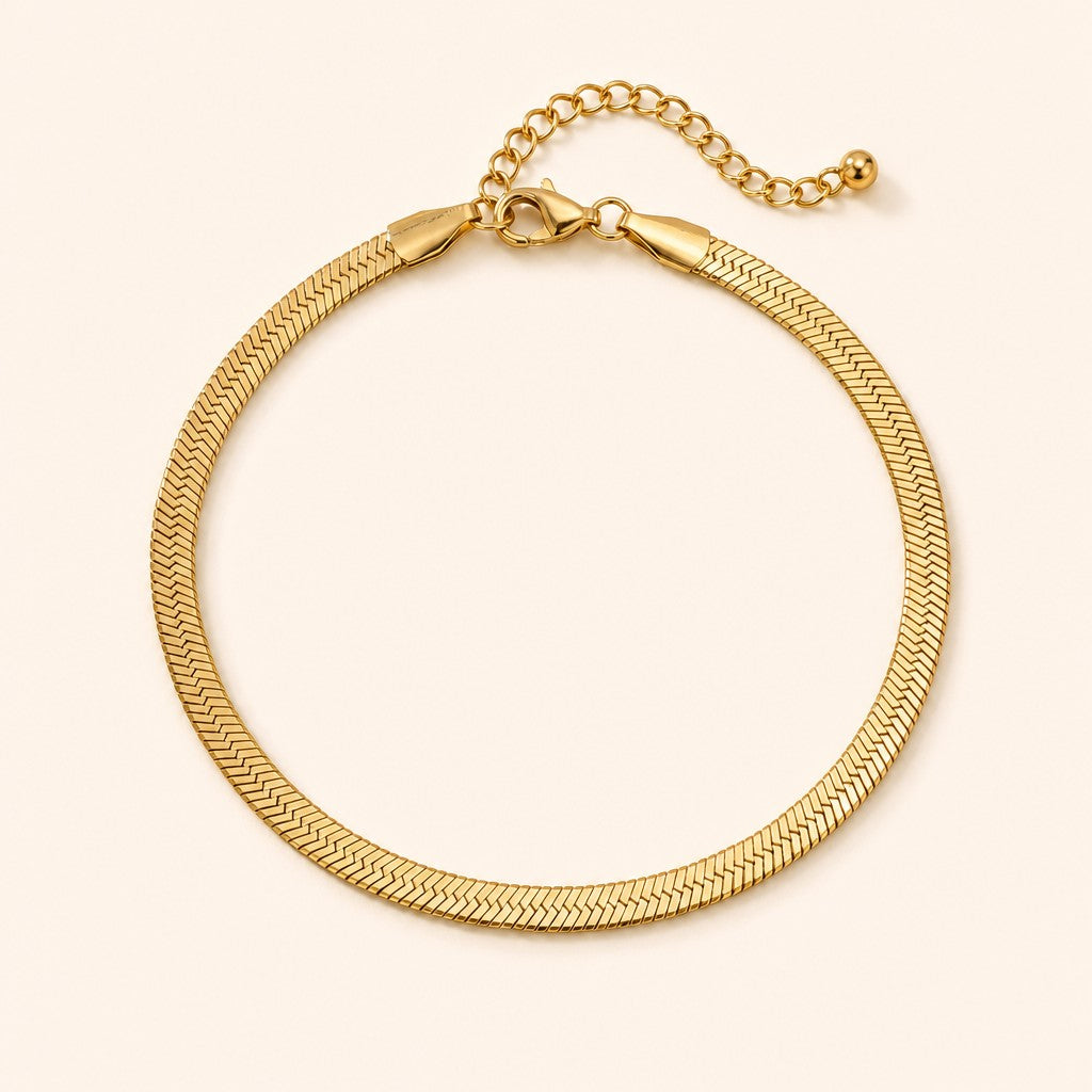 Herringbone Anklet, gold finish