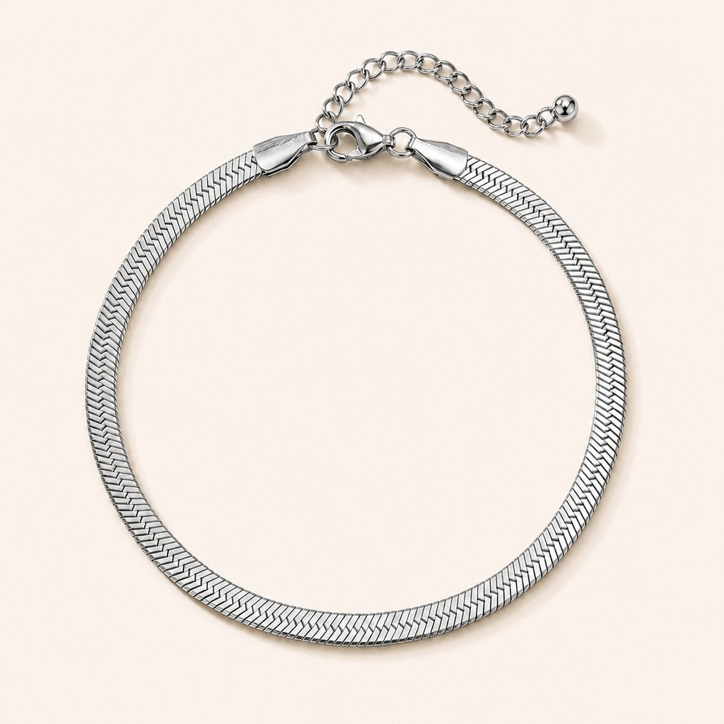 Herringbone Anklet, silver finish