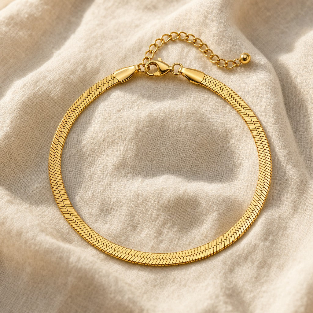 Herringbone Anklet on cream linen