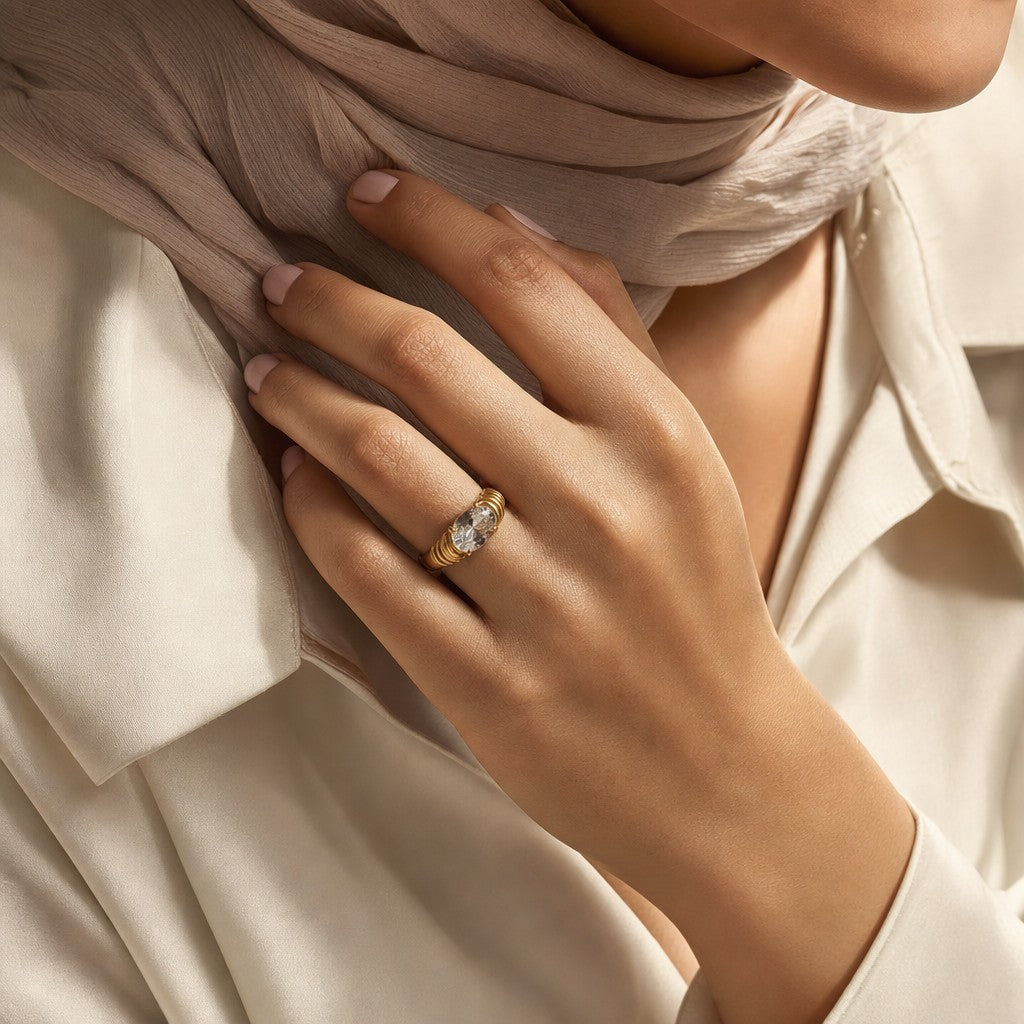 Woman wearing the Lana Stone Ring