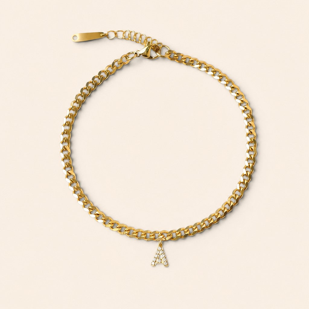 Layali Initial Anklet, gold finish