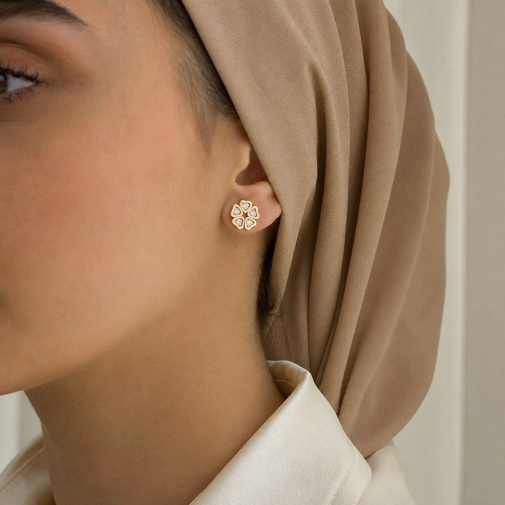 Woman wearing the Malak Moissanite Earrings