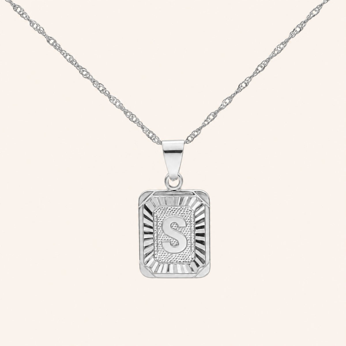 Medallion Initial Necklace, silver finish