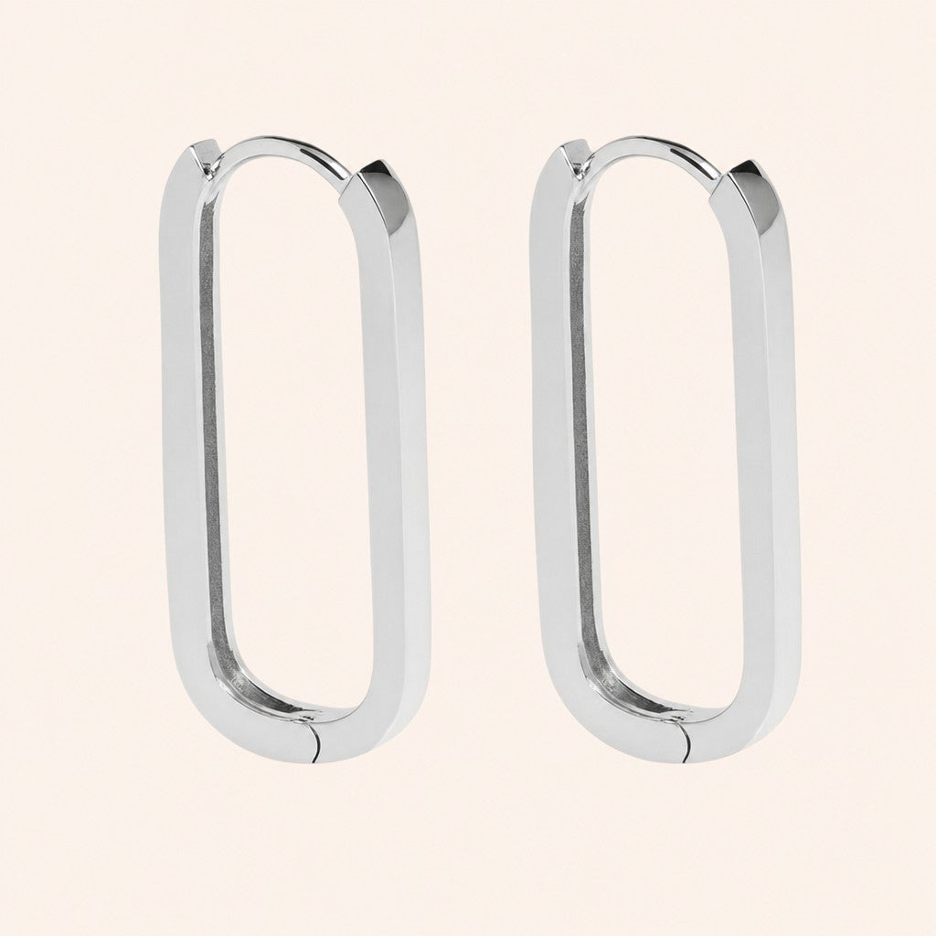 Minimal Square Hoops, silver finish