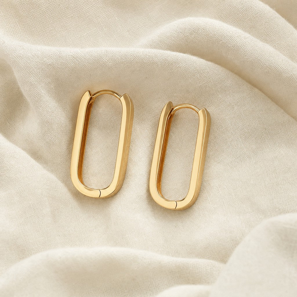 Minimal Square Hoops on cream linen
