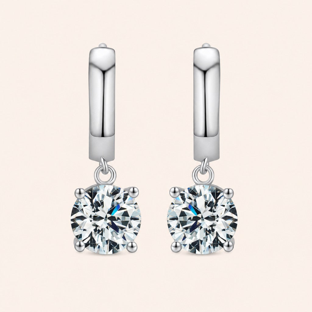 Soraya Moissanite Drop Hoops, silver finish