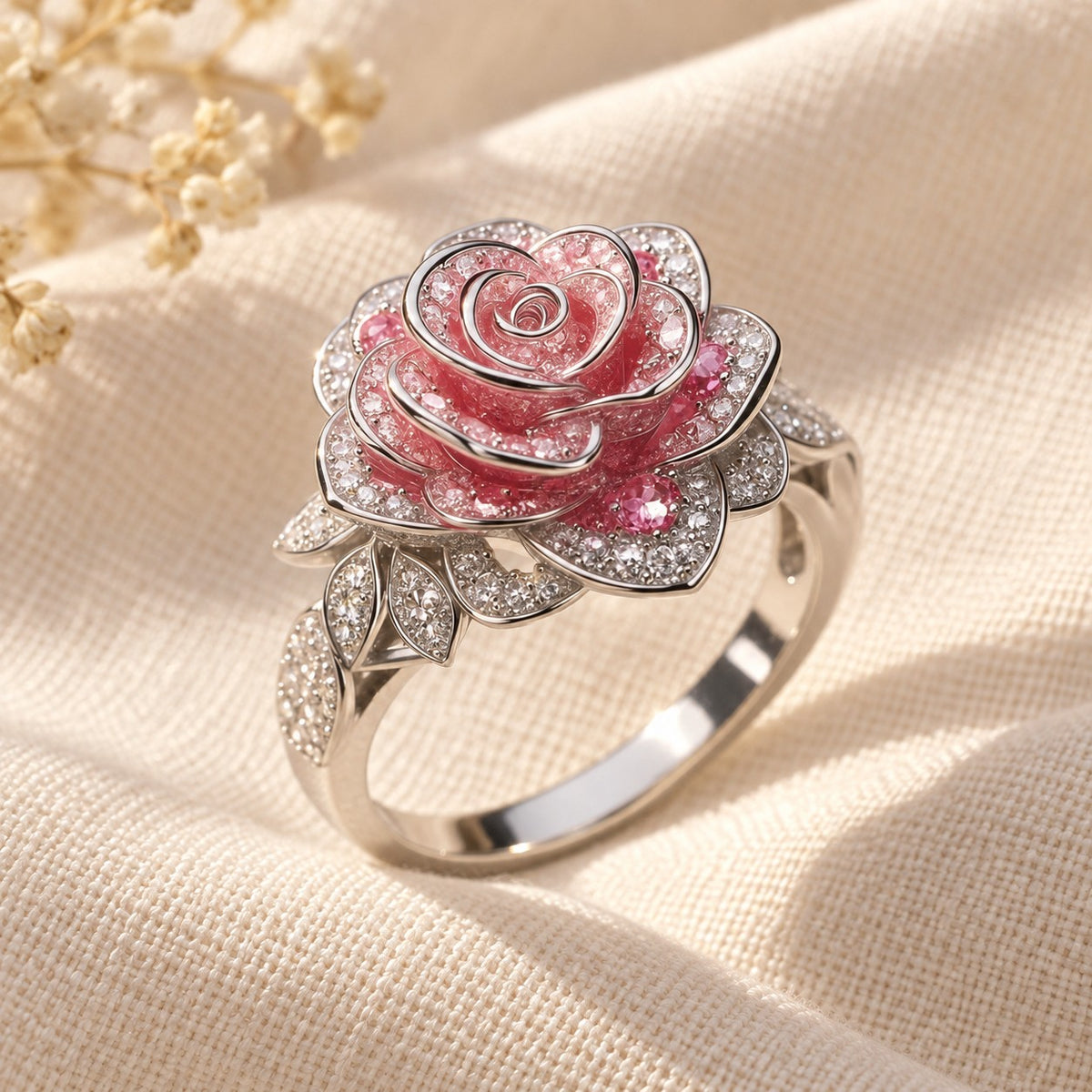 Rose Ring on cream linen