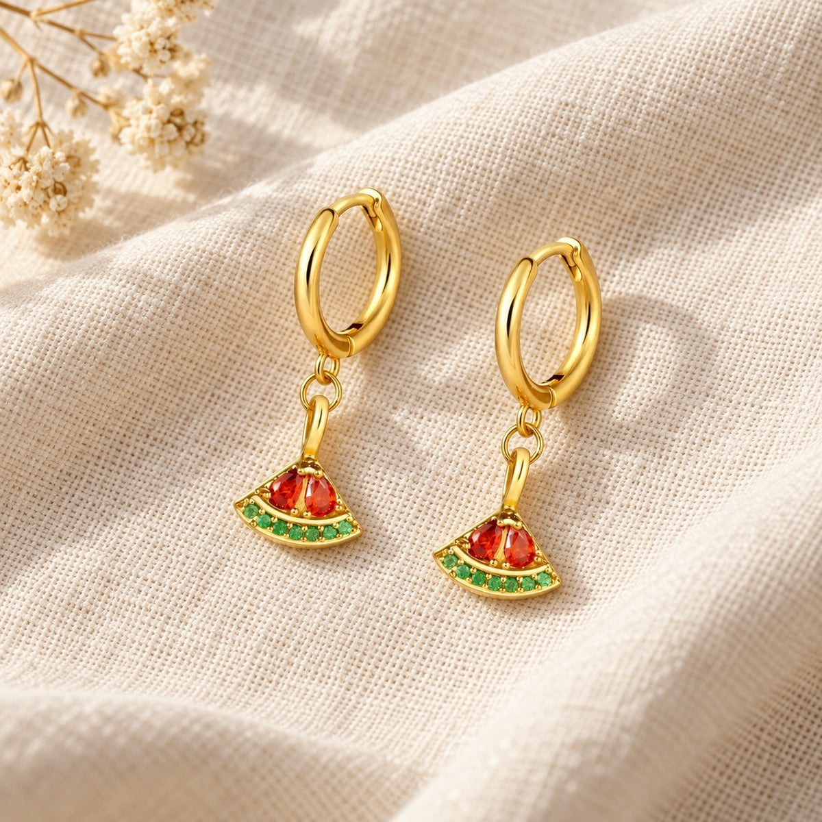 Palestine Watermelon Hoops on cream linen