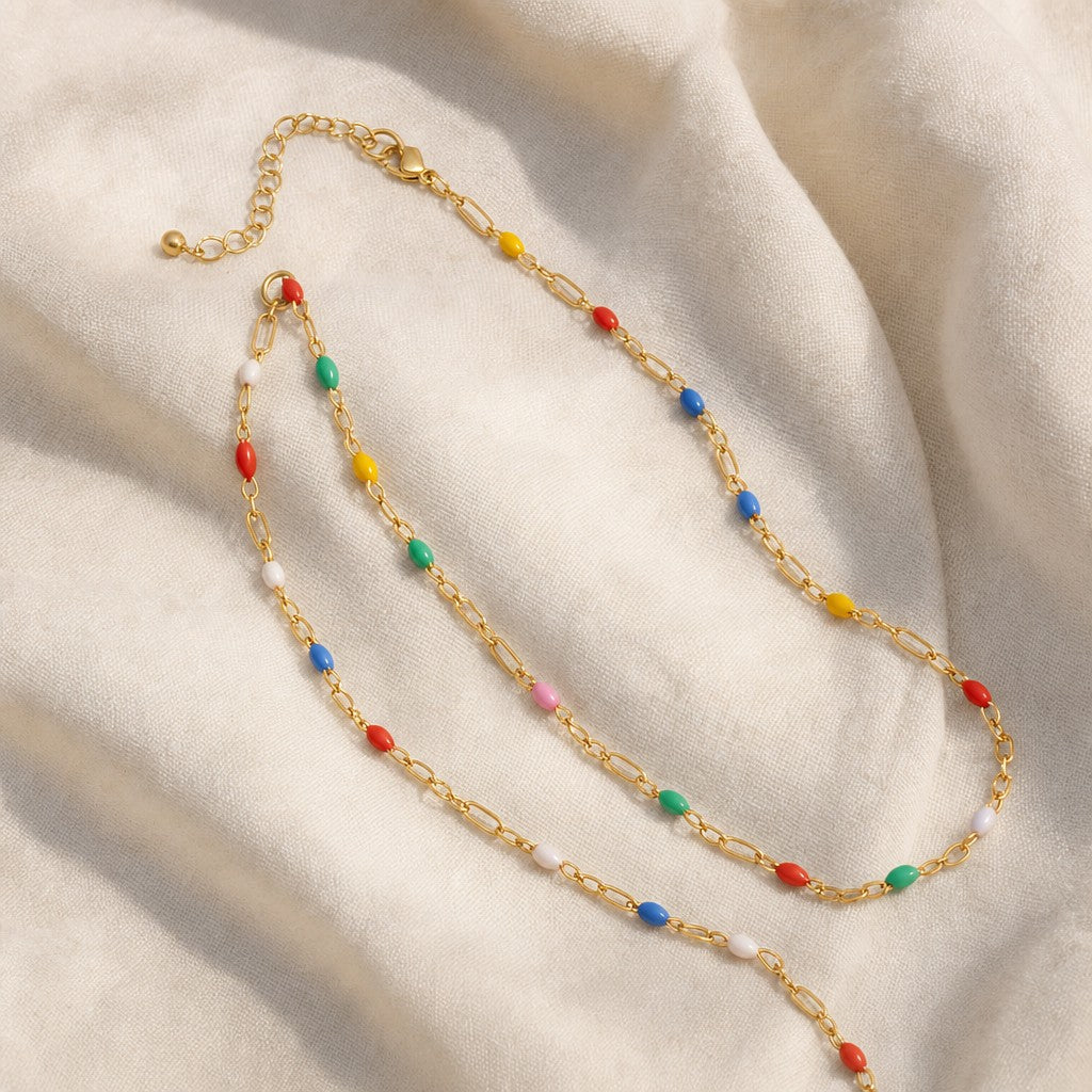 Rainbow Spectrum Chain on cream linen