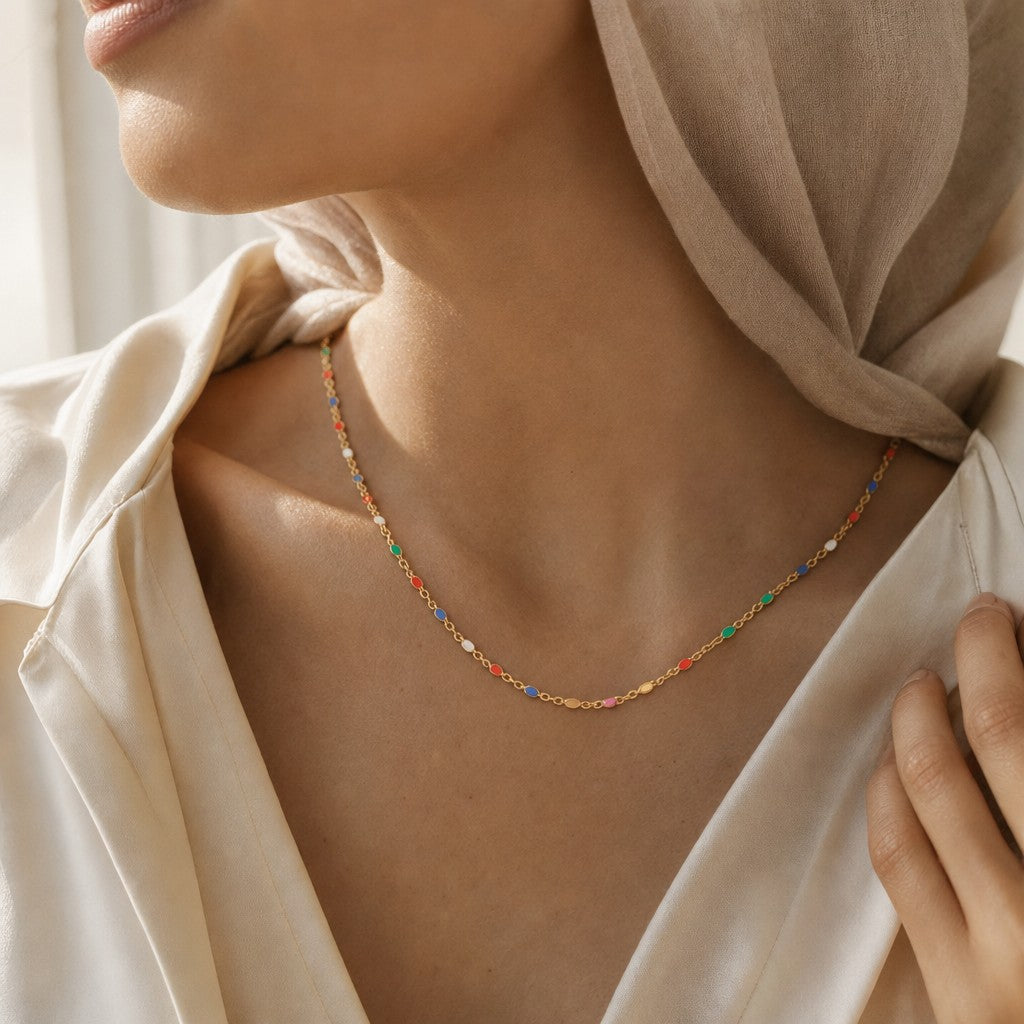 Woman wearing the Rainbow Spectrum Chain
