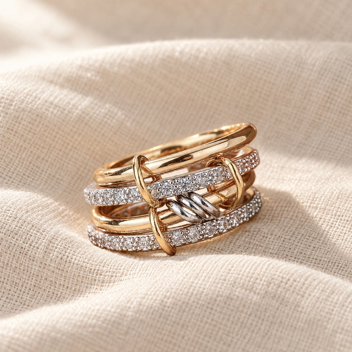 Sabr Stack Ring on cream linen