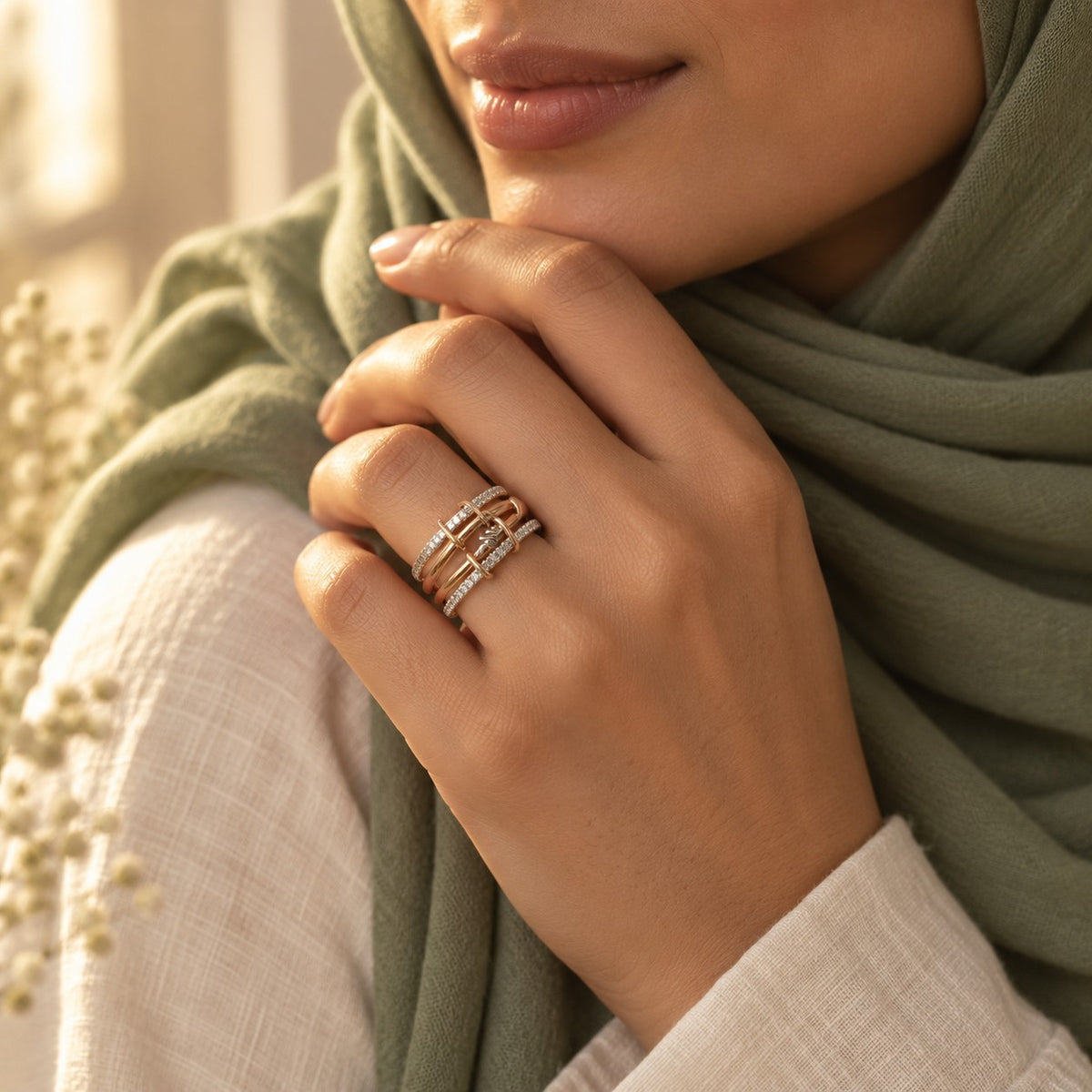 Editorial photo of the Sabr Stack Ring being worn