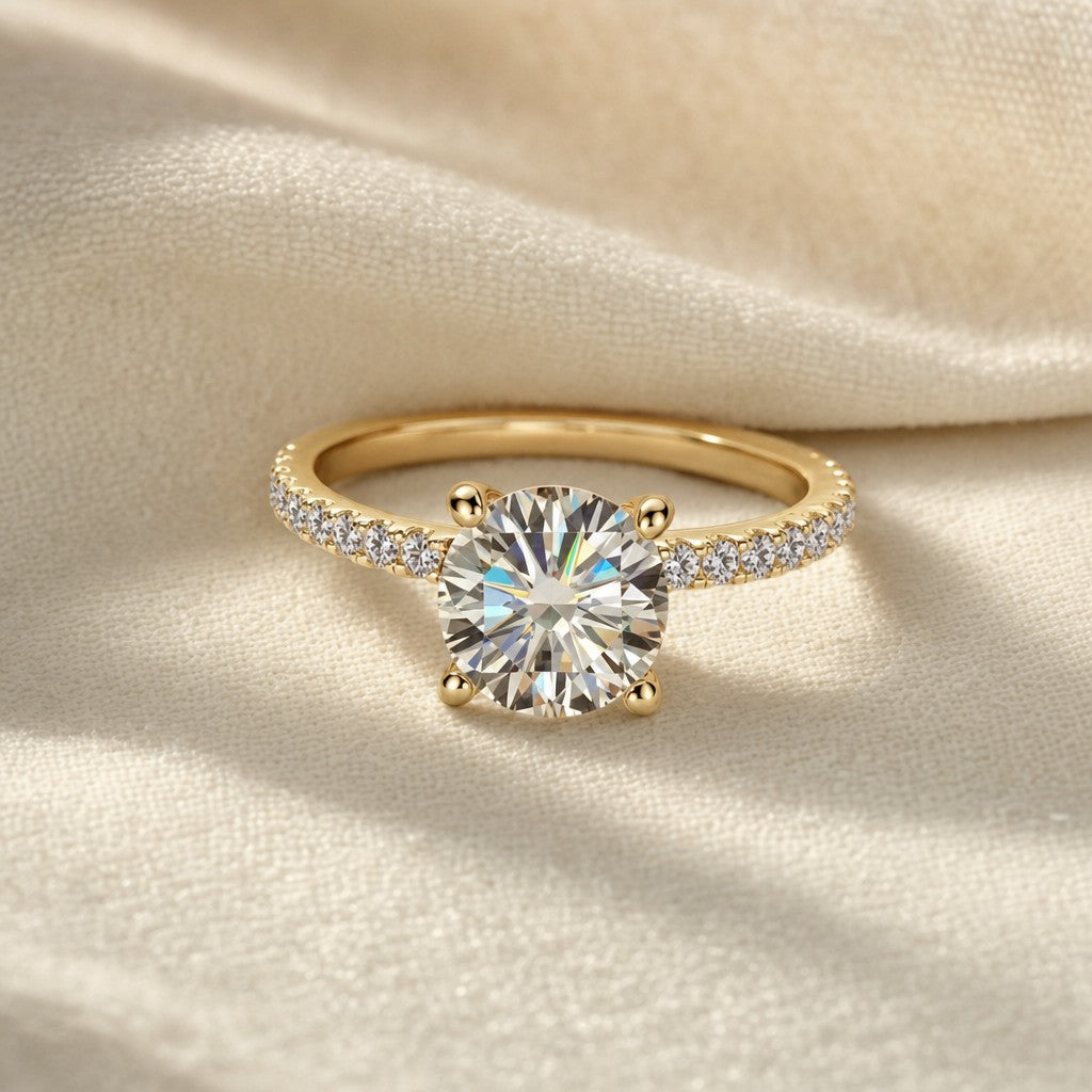 Solitaire Ring on cream linen