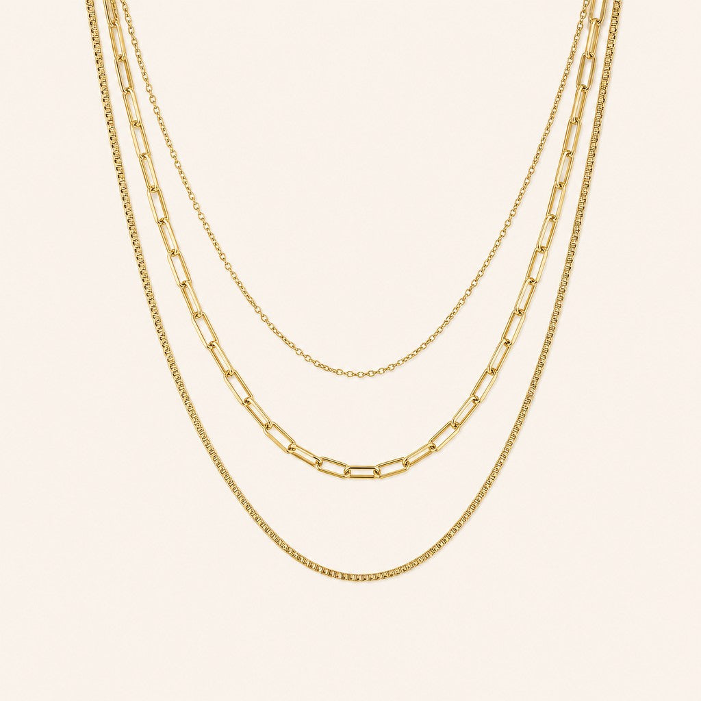 Trio Layered Chain, gold finish